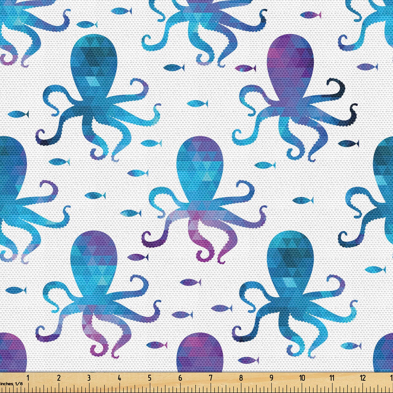 Ambesonne Octopus Fabric by The Yard, Mosaic Pattern Marine Animal Silhouettes Abstract Nautical Polygonal Design, Decorative Fabric for Upholstery and Home Accents, 3 Yards, White Purple
